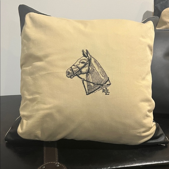 Ralph Lauren Equestrian Horse Throw Pillow Made in the USA Vintage tan 18”x18”